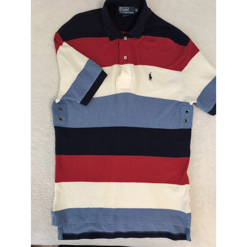 Vintage Polo By Ralph Lauren Cool Pattern Polo Shirt Men's M Red White Blue Knit